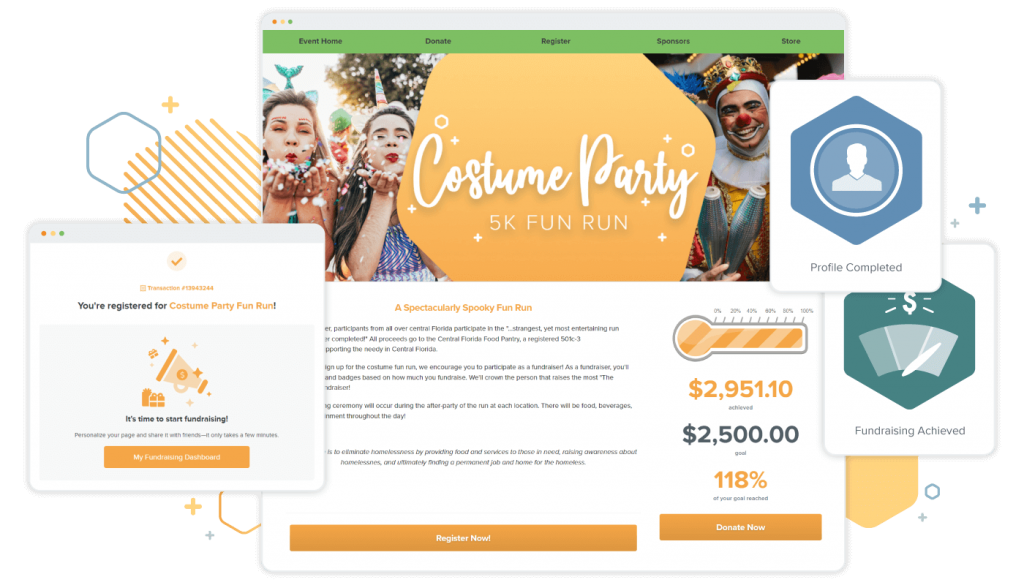 Qgiv peer-to-peer mockup featuring a Costume party fun run
